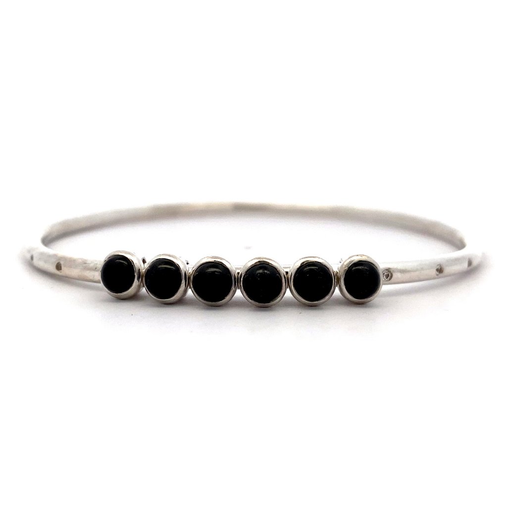 Monica Rich Kosann Sterling Silver Slide Onyx Charm Bangle Bracelet, 7.75